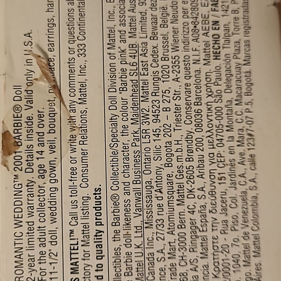 Collector Edition 2001 Romantic Wedding Barbie. NIB Vintage - Picture 6 of 8